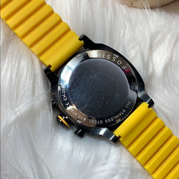 Fossil watch yellow chronograph analog rubber euc - Picture 7 of 8